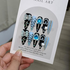 TENPAL blue 3D capsule bow nails for elegant events