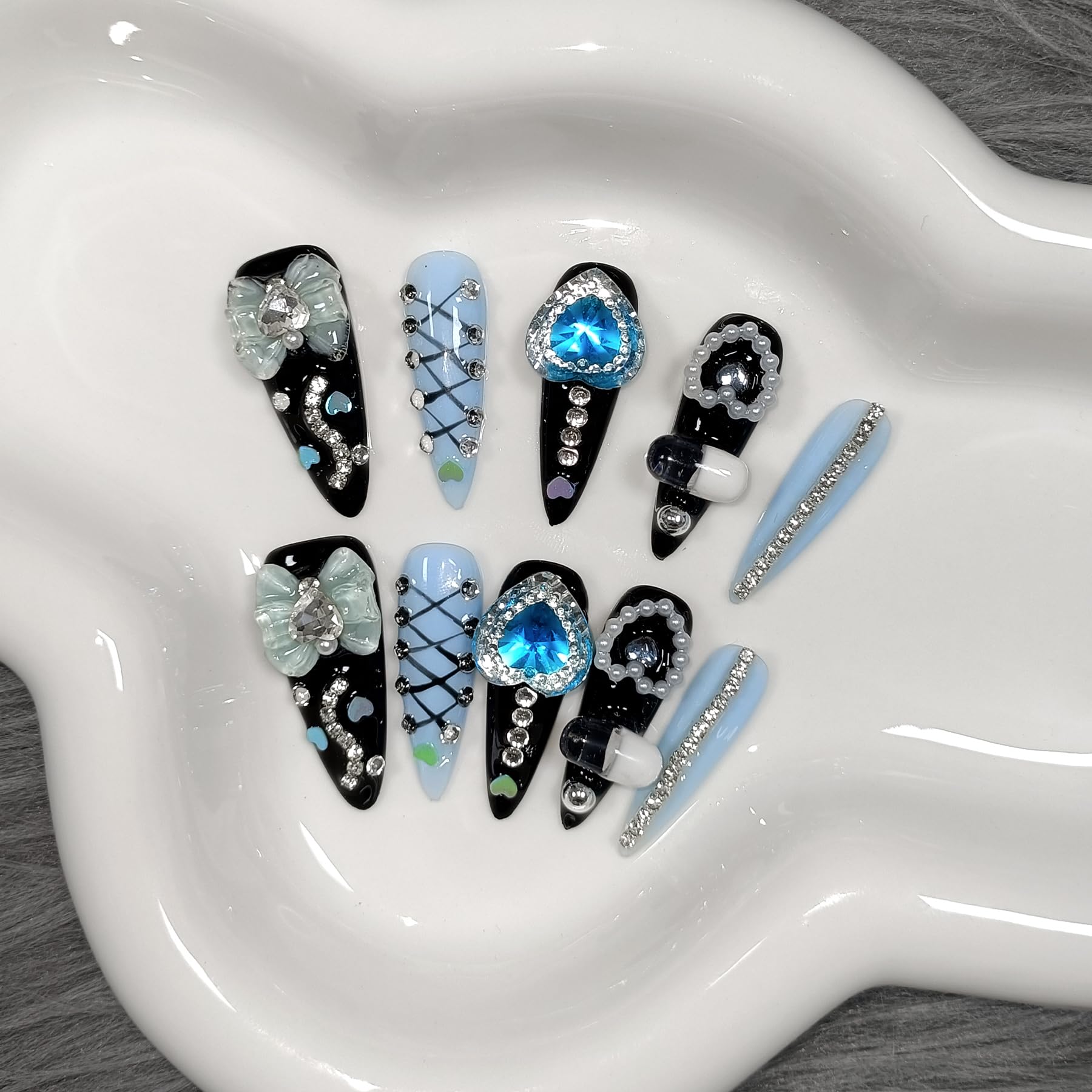 TENPAL blue chain charms nails with edgy Gothic flair