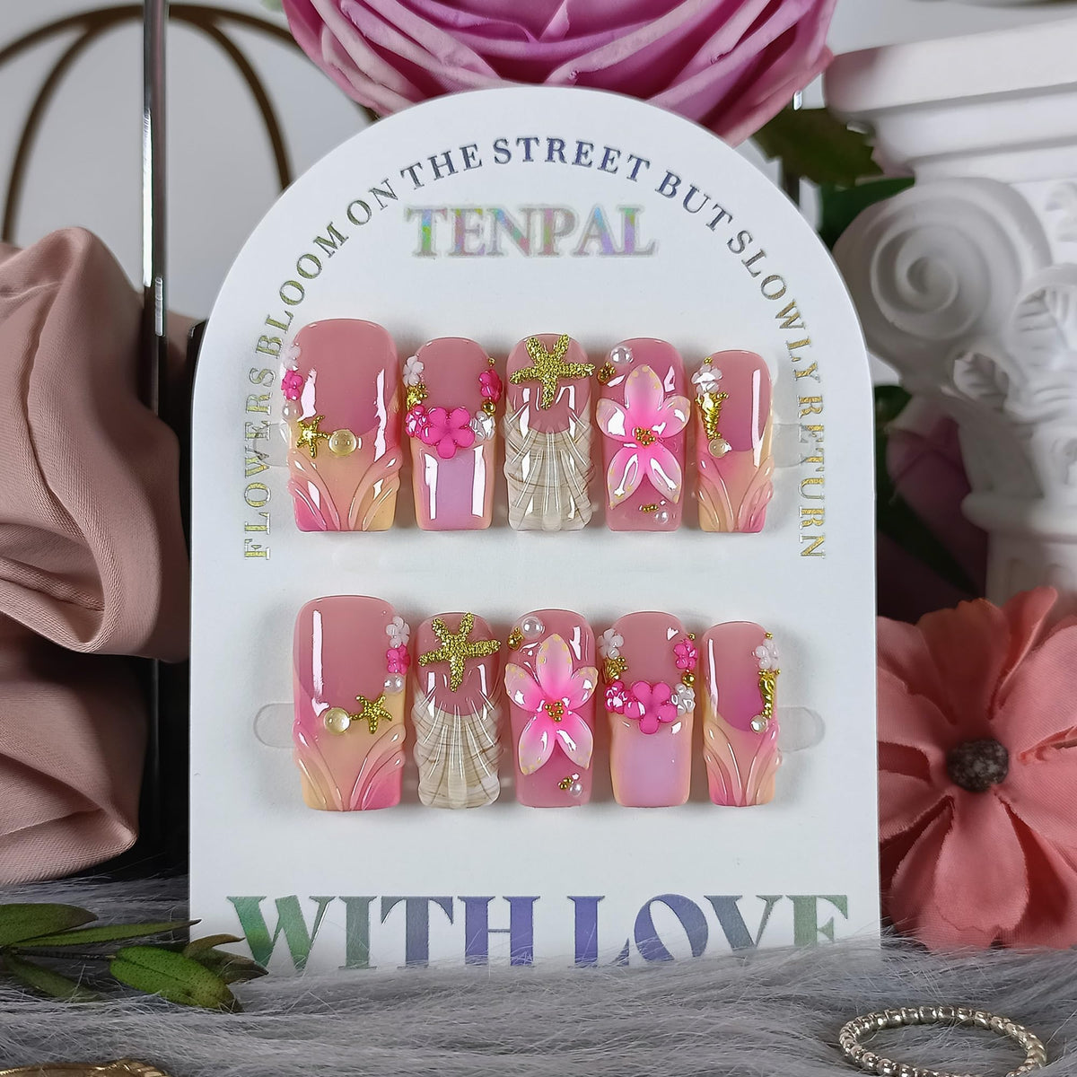 TENPAL coffin nails in coral-peach ombre for a chic wedding look
