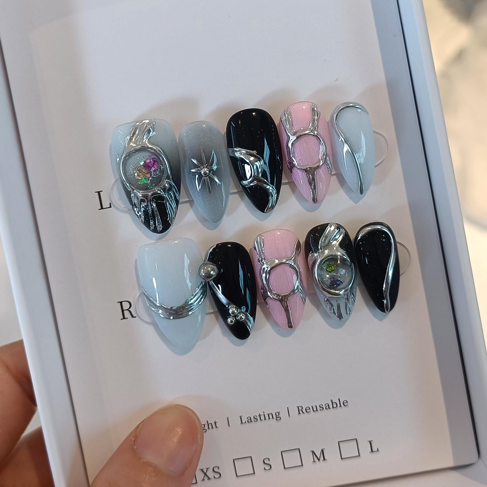 TENPAL almond-shaped press-on nails with Aurora chrome-silver finish for a glam look