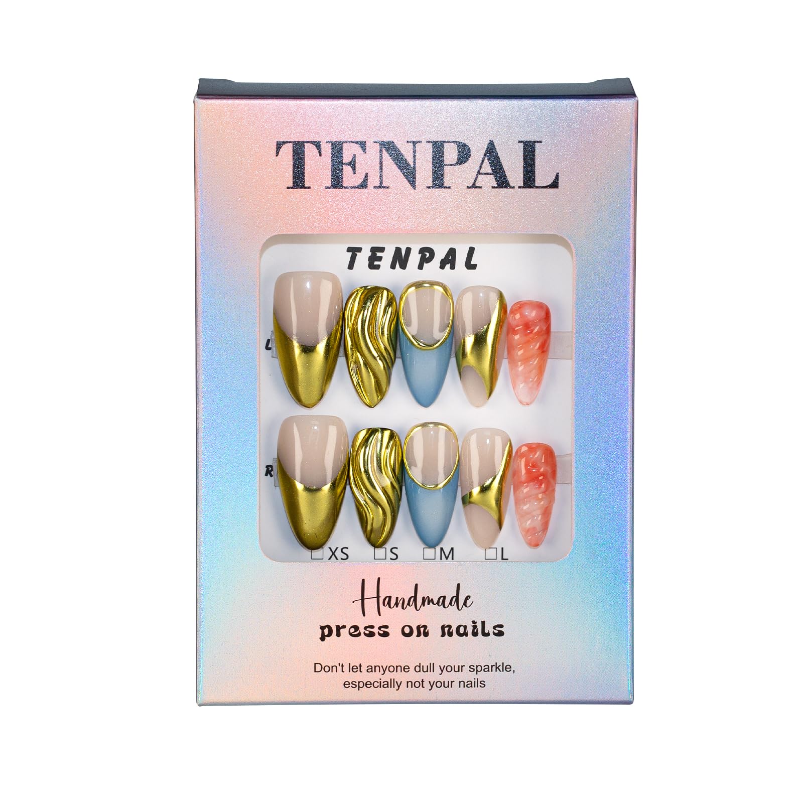 TENPAL nail kit includes adhesive and files for quick, mess-free application.