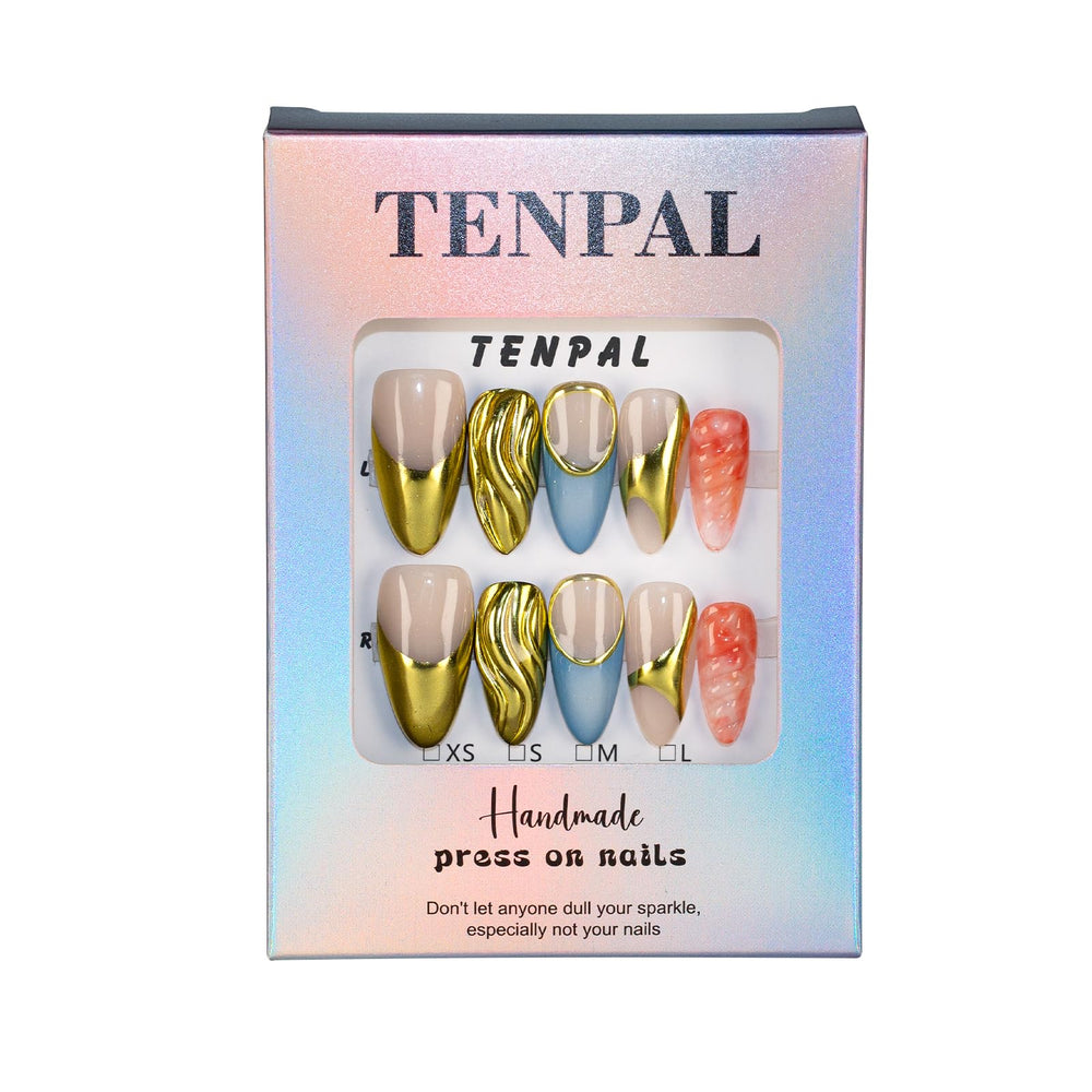 TENPAL nail kit includes adhesive and files for quick, mess-free application.