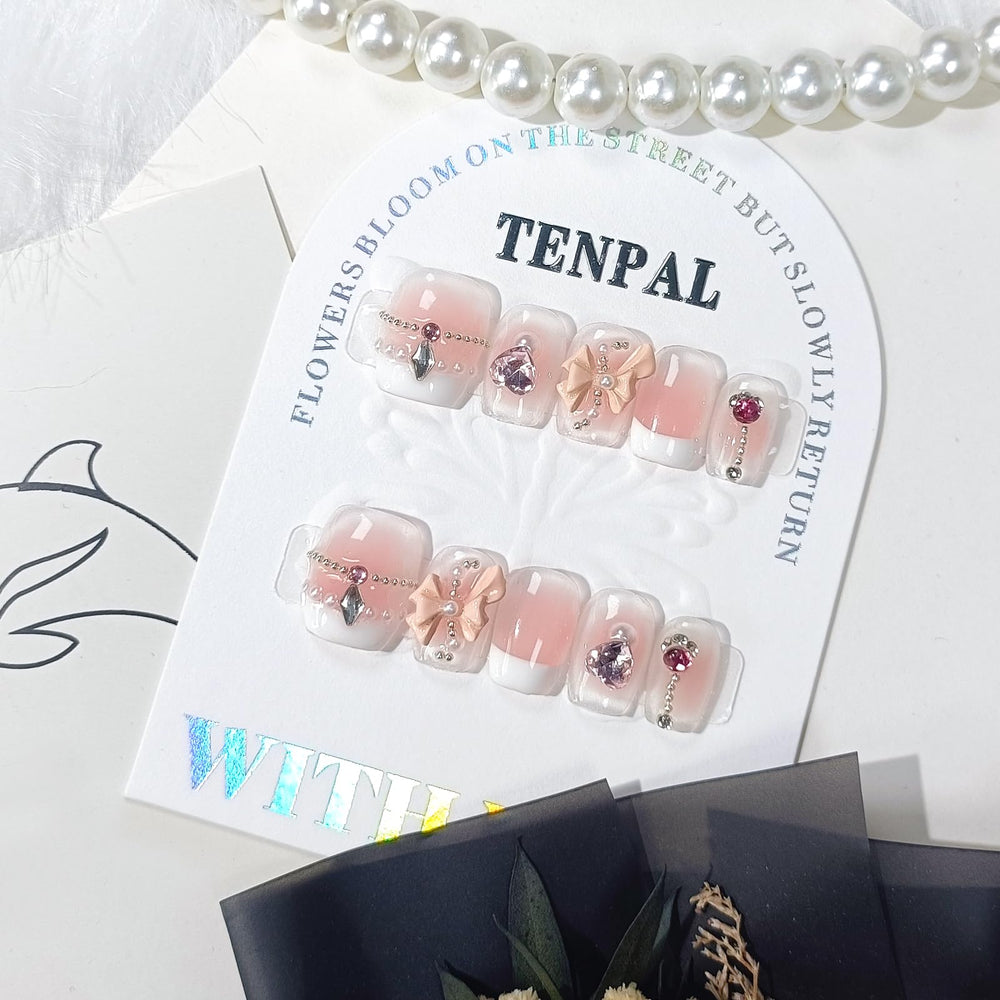 TENPAL Pink Cute Nails with French tip for everyday wear and easy application.