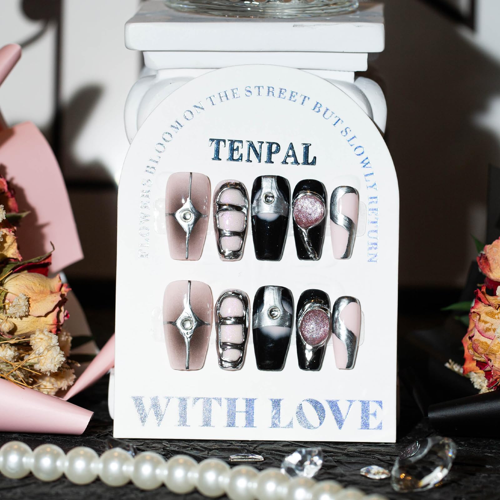 TENPAL aurora crystal nails with 7D charms for extra sparkle