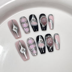 TENPAL coffin nails with crystal cat-eye design for a bold party look