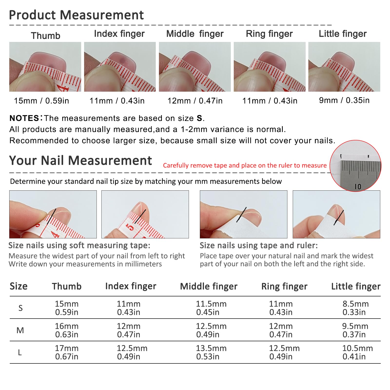 TENPAL size chart and prep tools for precise, comfortable fit.
