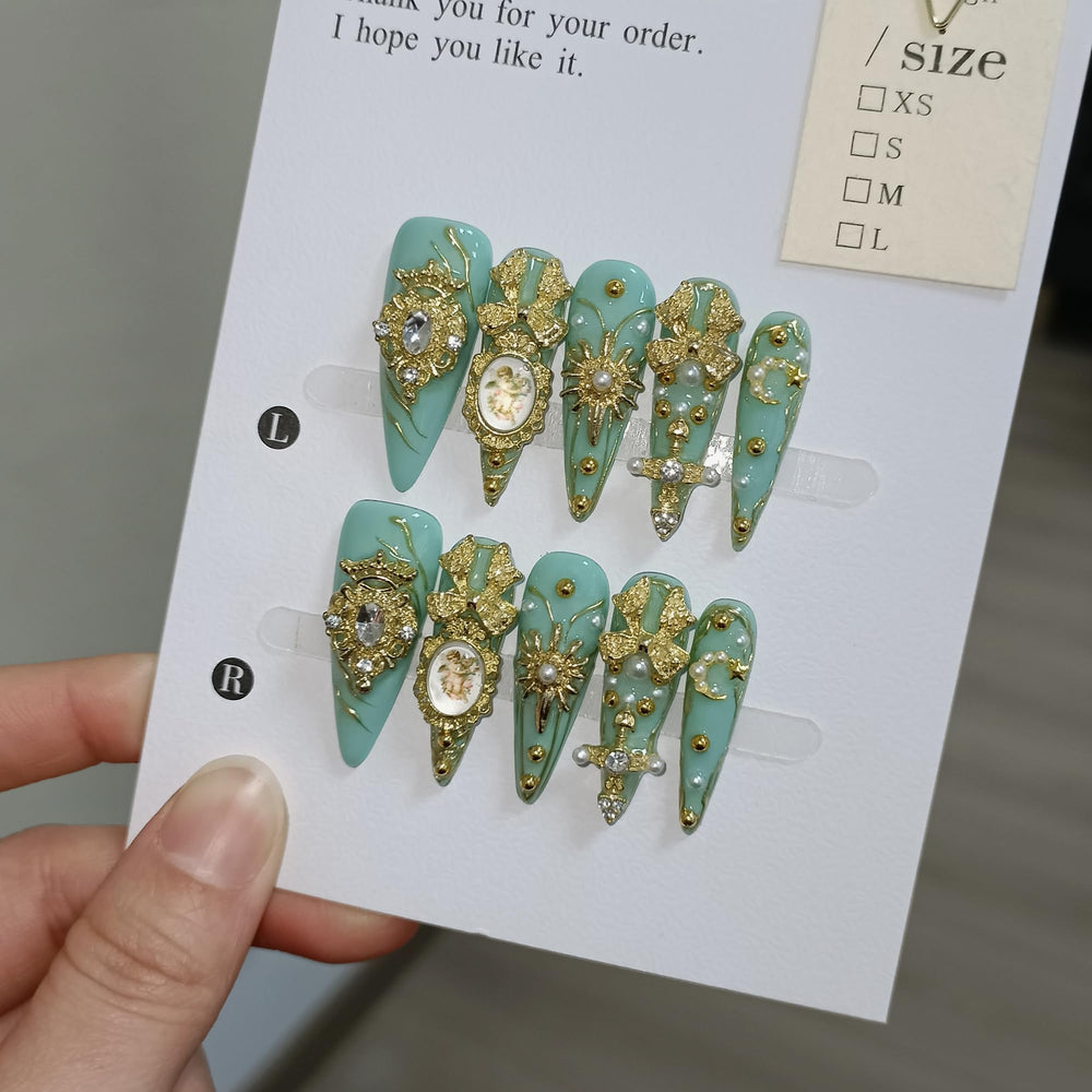 TENPAL baroque pattern nails with 3D accents ideal for stage performances or cosplay