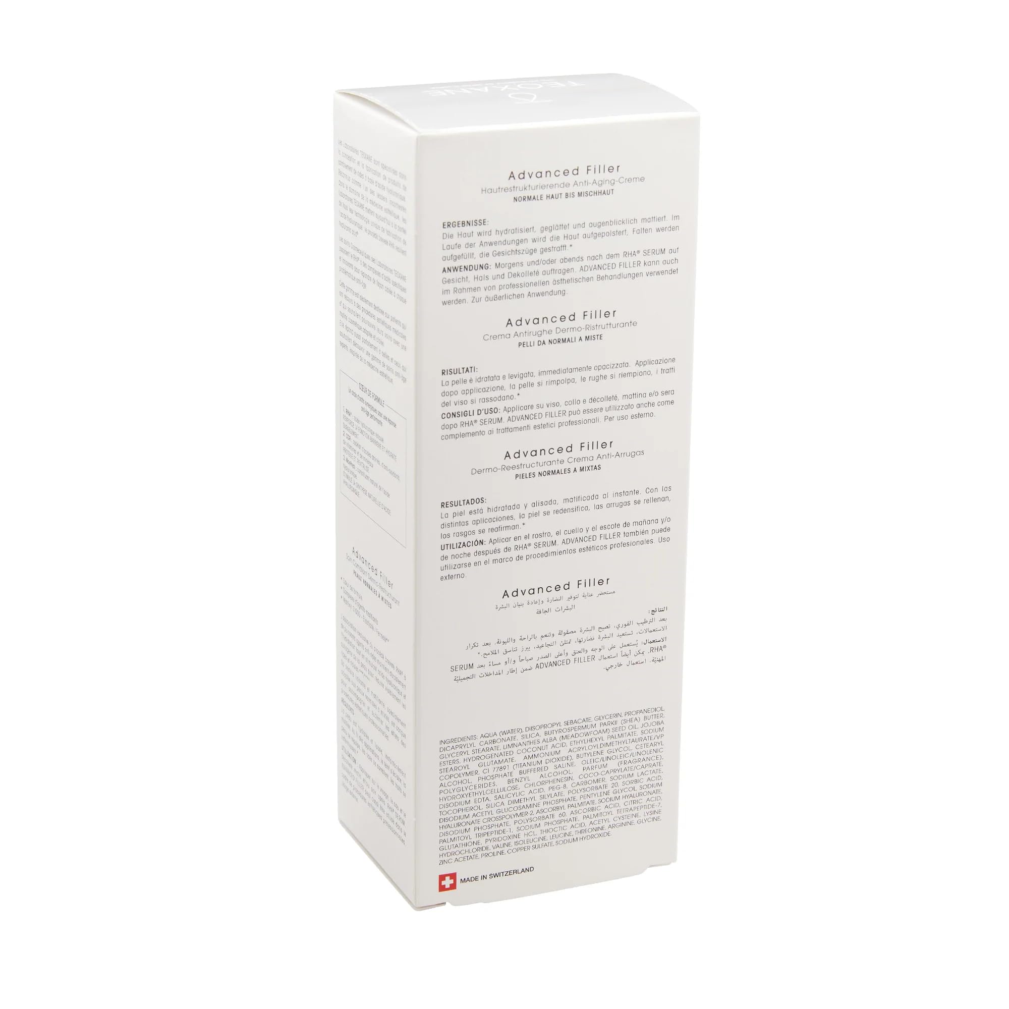 Teoxane Advanced Filler cream texture close-up highlighting smoothing for daily use.