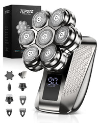 TEPOTZ 7D head shaver rotation demonstrates contour-following precision for a smooth shave.