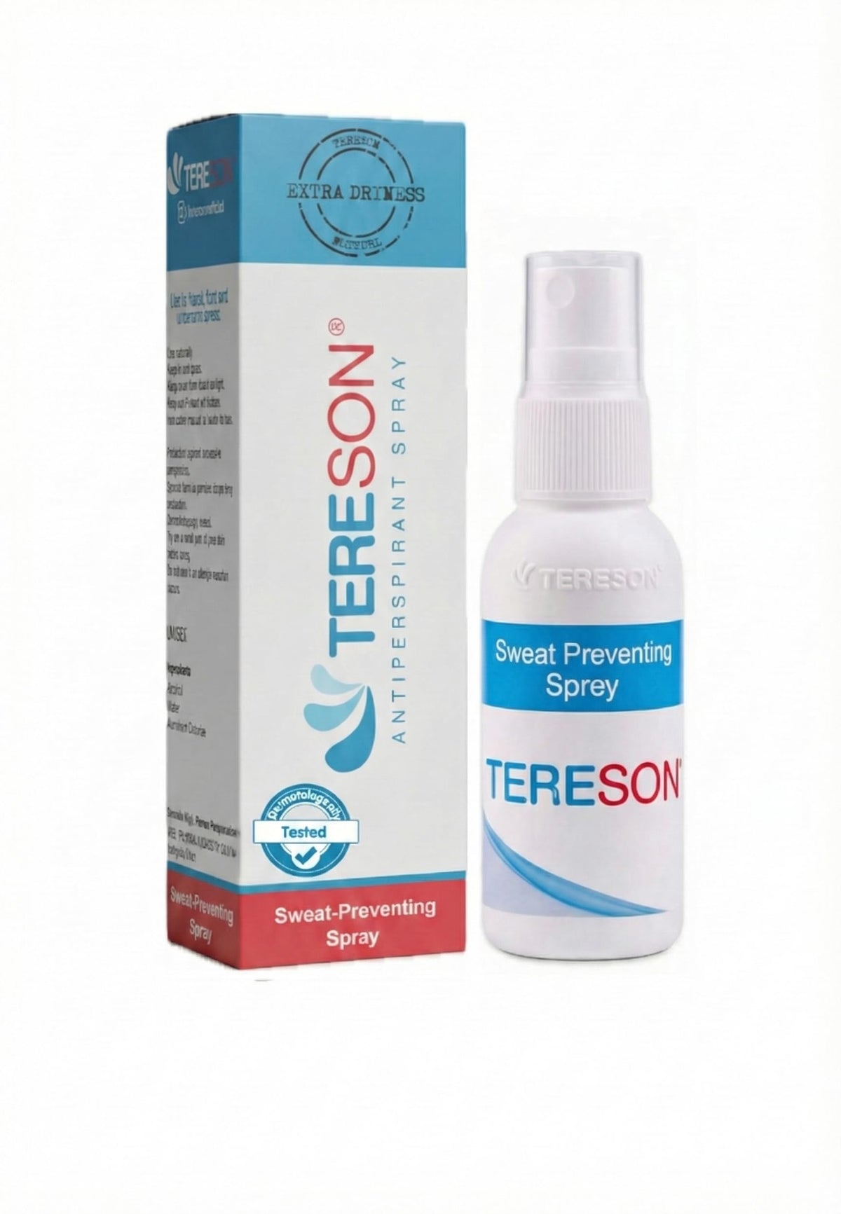 Tereson Strength bottle close-up showing clinical design for daily sweat control.