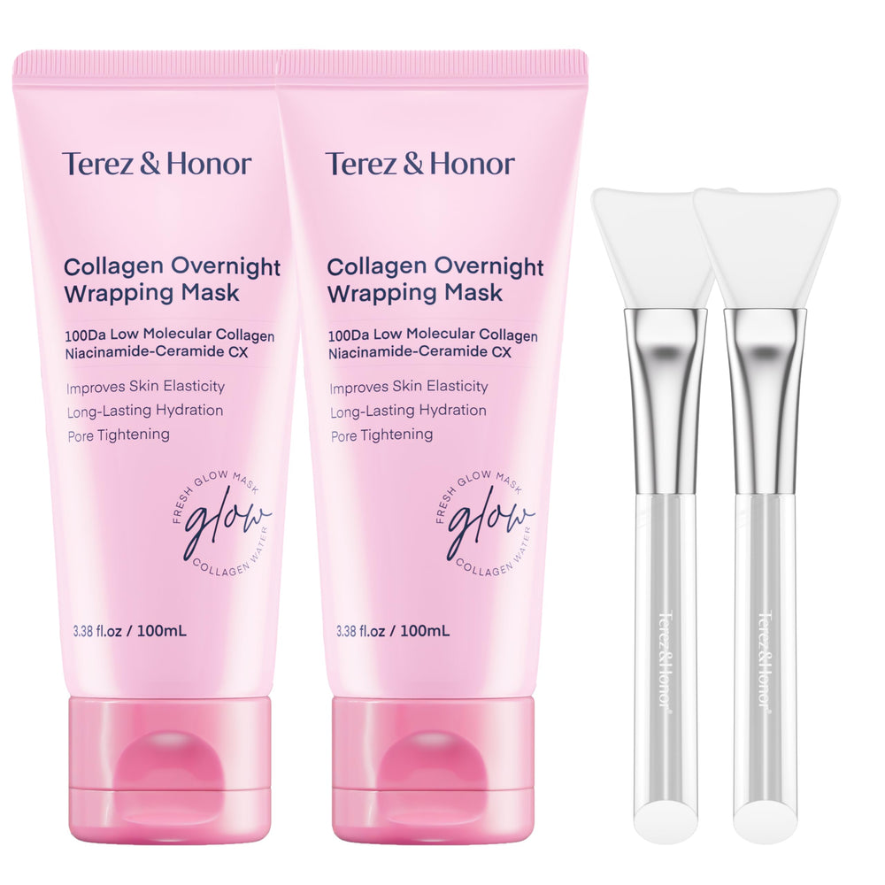 TEREZ AND HONOR collagen night wrap mask jar closeup for intense hydration and elasticity.