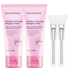 TEREZ AND HONOR collagen night wrap mask jar closeup for intense hydration and elasticity.