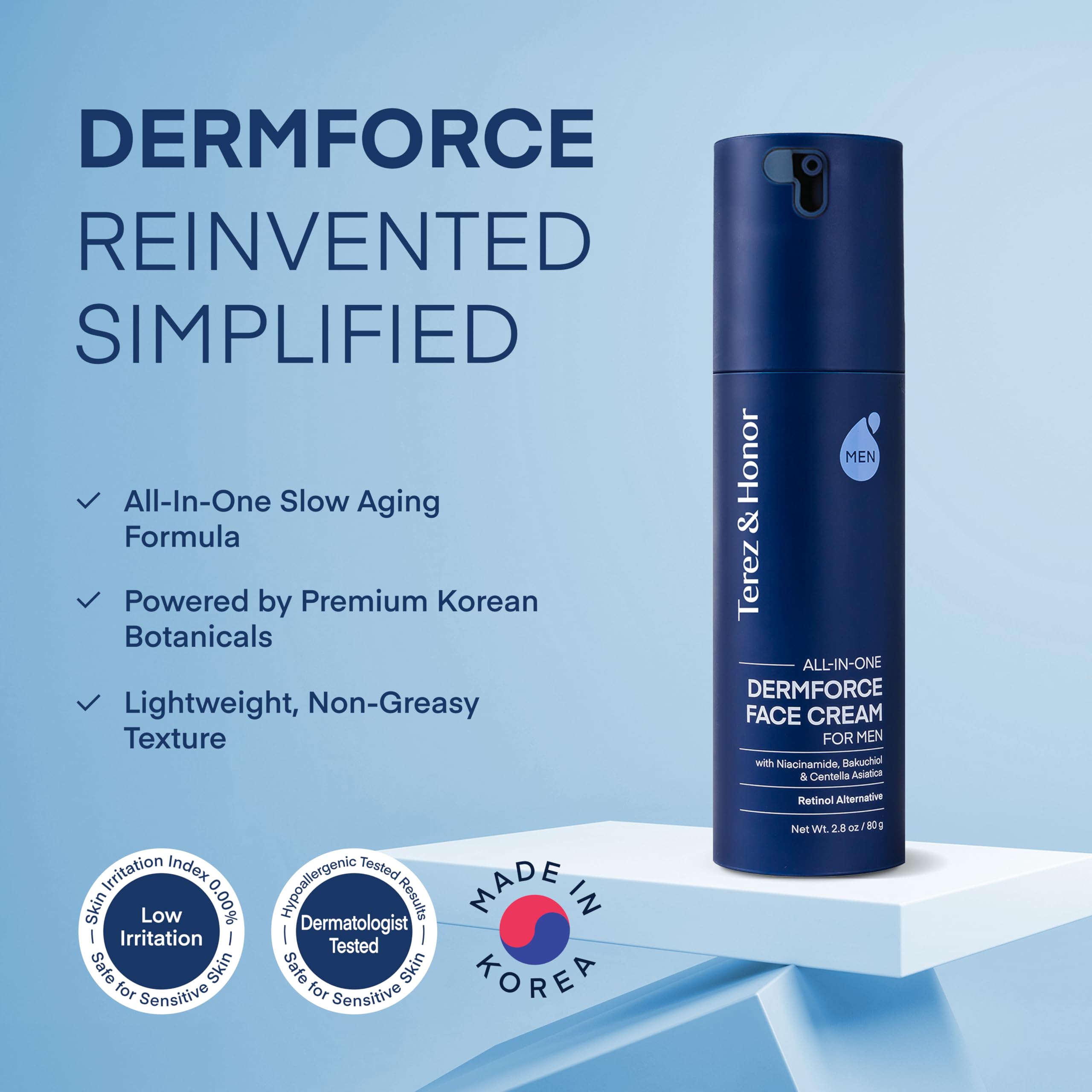 TEREZ & HONOR DermForce anti-aging cream closeup with silky, fast-absorbing texture.
