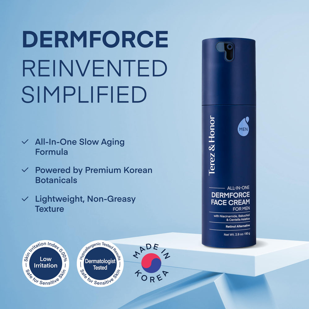 TEREZ & HONOR DermForce anti-aging cream closeup with silky, fast-absorbing texture.