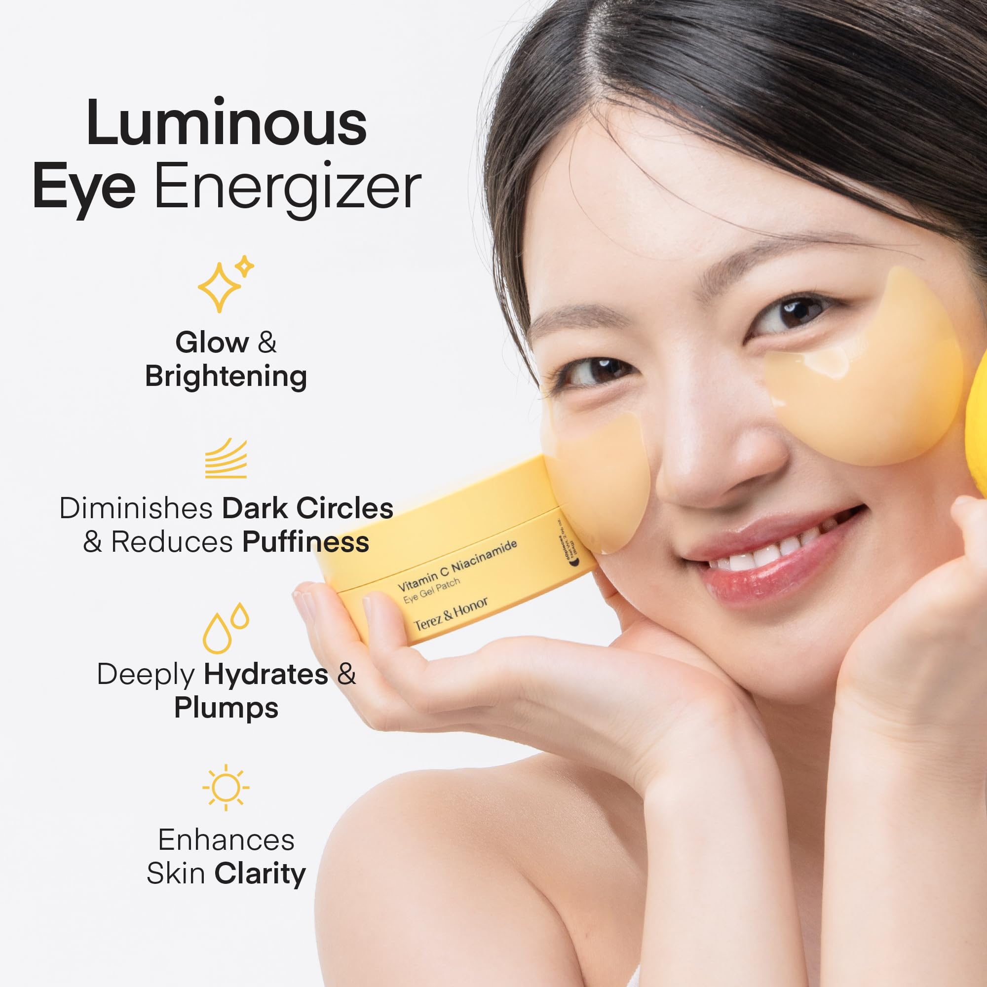 TEREZ & HONOR eye patches close-up highlighting texture for hydrating under-eye care.