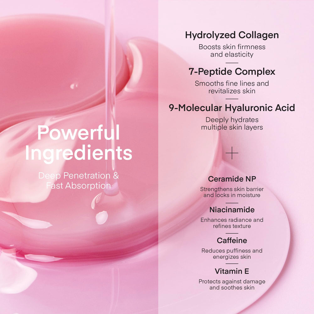 TEREZ & HONOR hydrogel eye pads with peptides for bright, awake look.