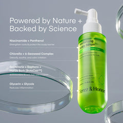Applying scalp serum for soothing relief during routine.