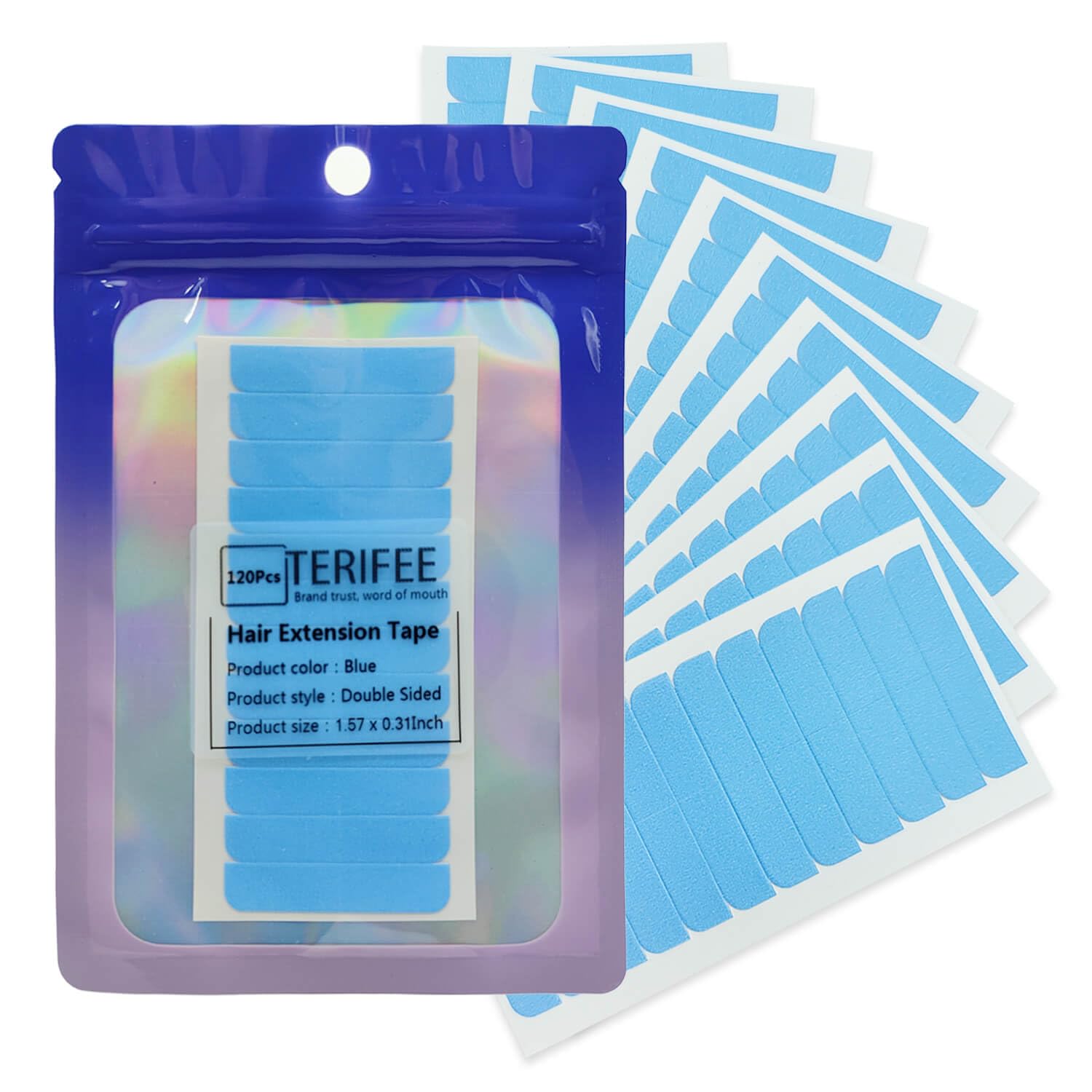 TERIFEE double-sided hair extension tape for secure hold and invisible adhesion.