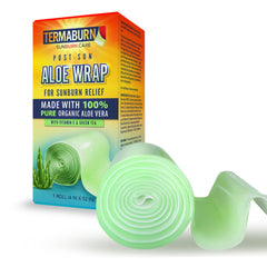 TermaBurn Aloe Wrap sunburn relief header demonstrates quick cooling and soothing comfort.