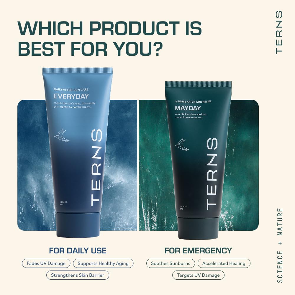 TERNS Mayday 2 oz packaging shown, ideal for travel and on-the-go sun care.