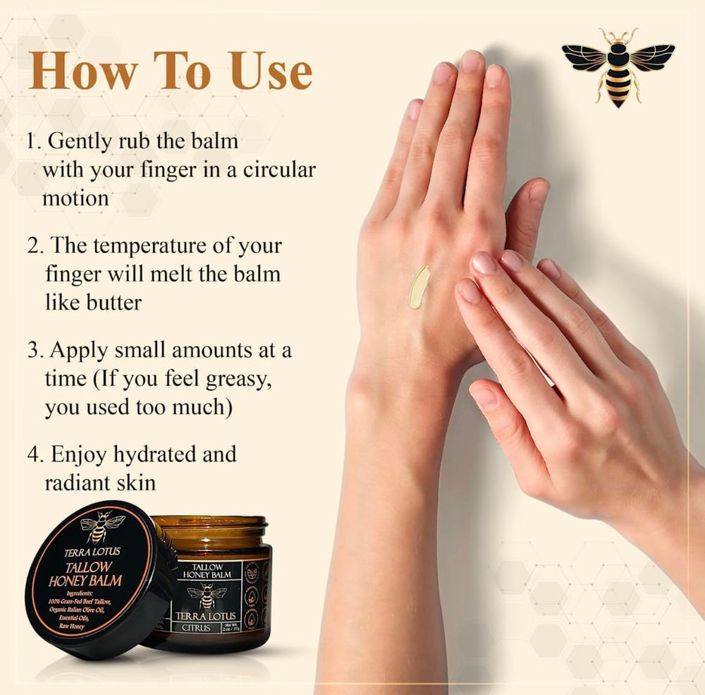 Terra Lotus balm on face, absorbs quickly without residue