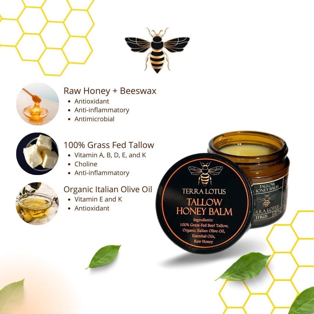 Terra Lotus grass-fed tallow texture close-up, non-greasy hydration