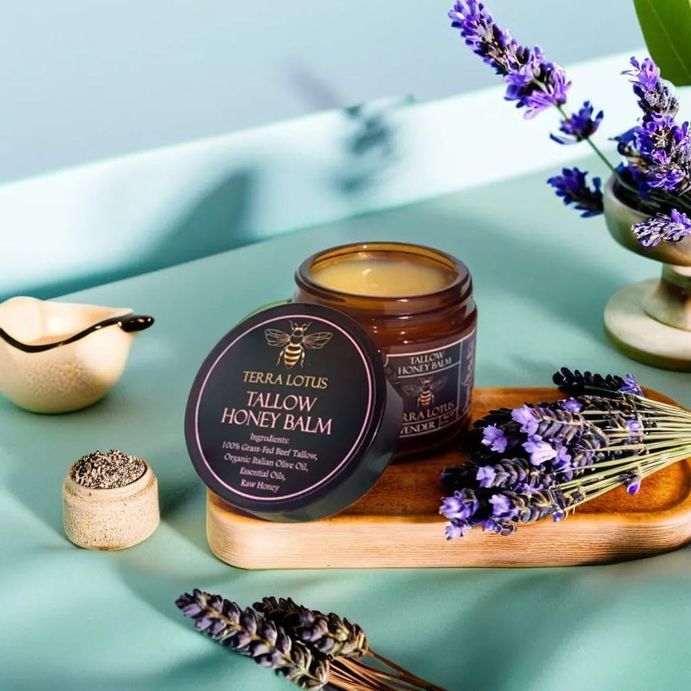 Terra Lotus balm massaged into hands for soft skin.