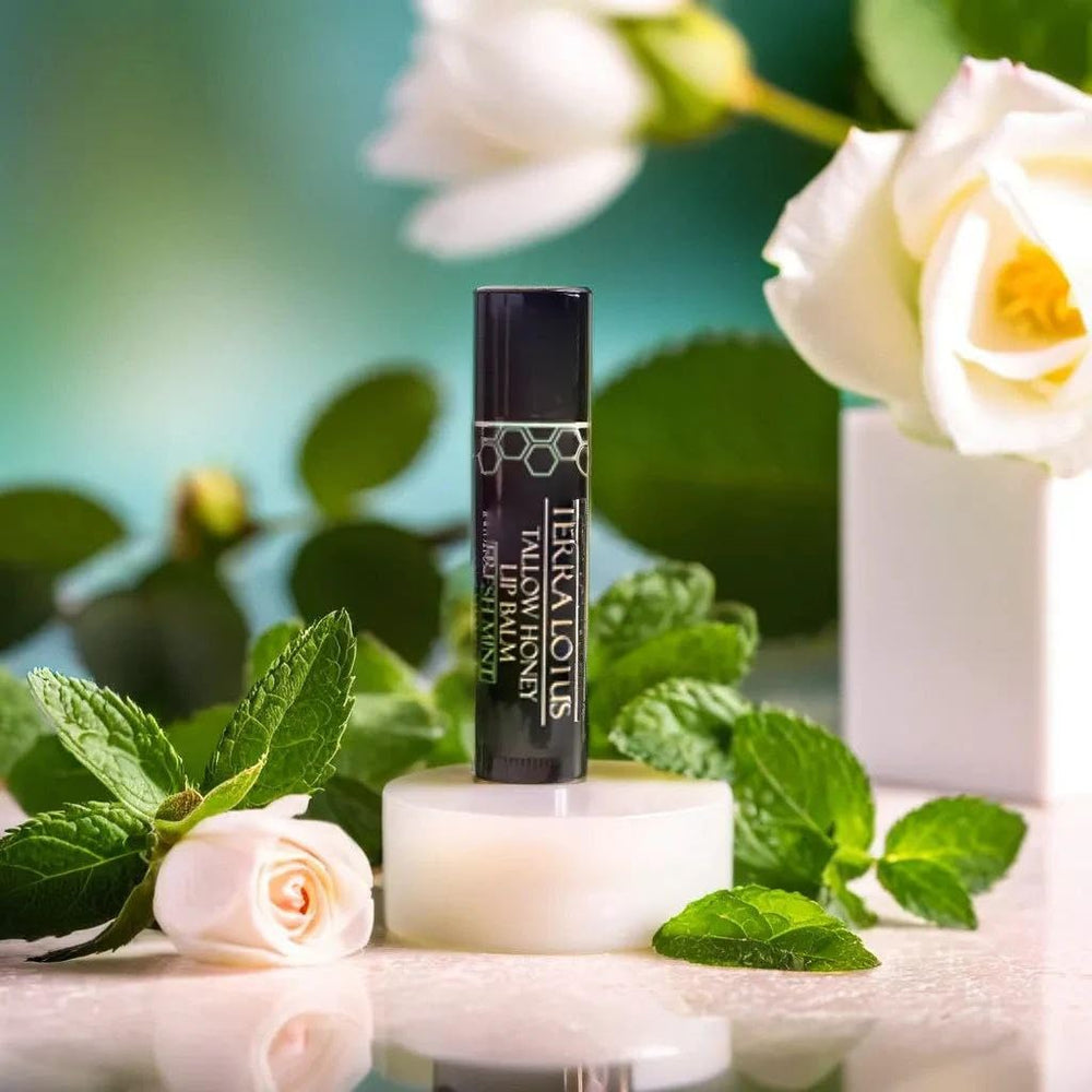 Terra Lotus mint scent lip balm offering a refreshing, subtle flavor.