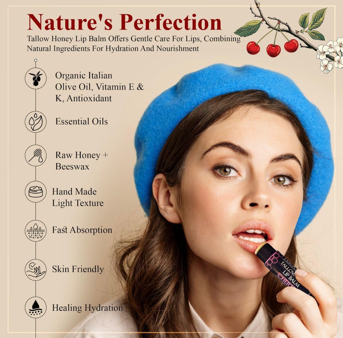 Terra Lotus lip balm with organic Italian olive oil for conditioning lips.