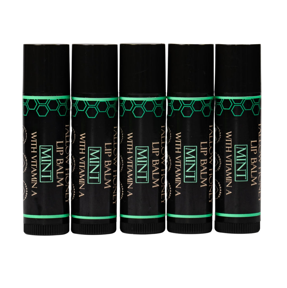 Terra Lotus organic tallow lip balm 5-pack tubes provide long-lasting moisture.