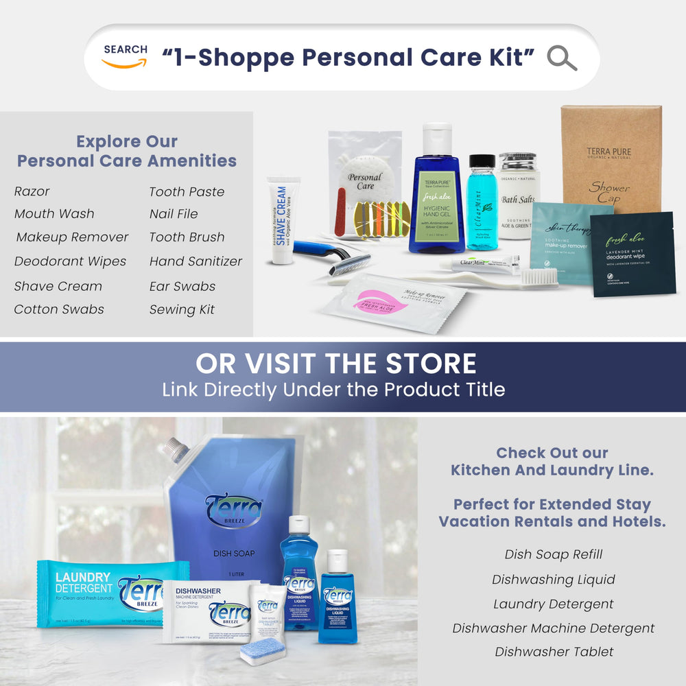 Terra Pure bulk hospital amenities display for vacation rentals