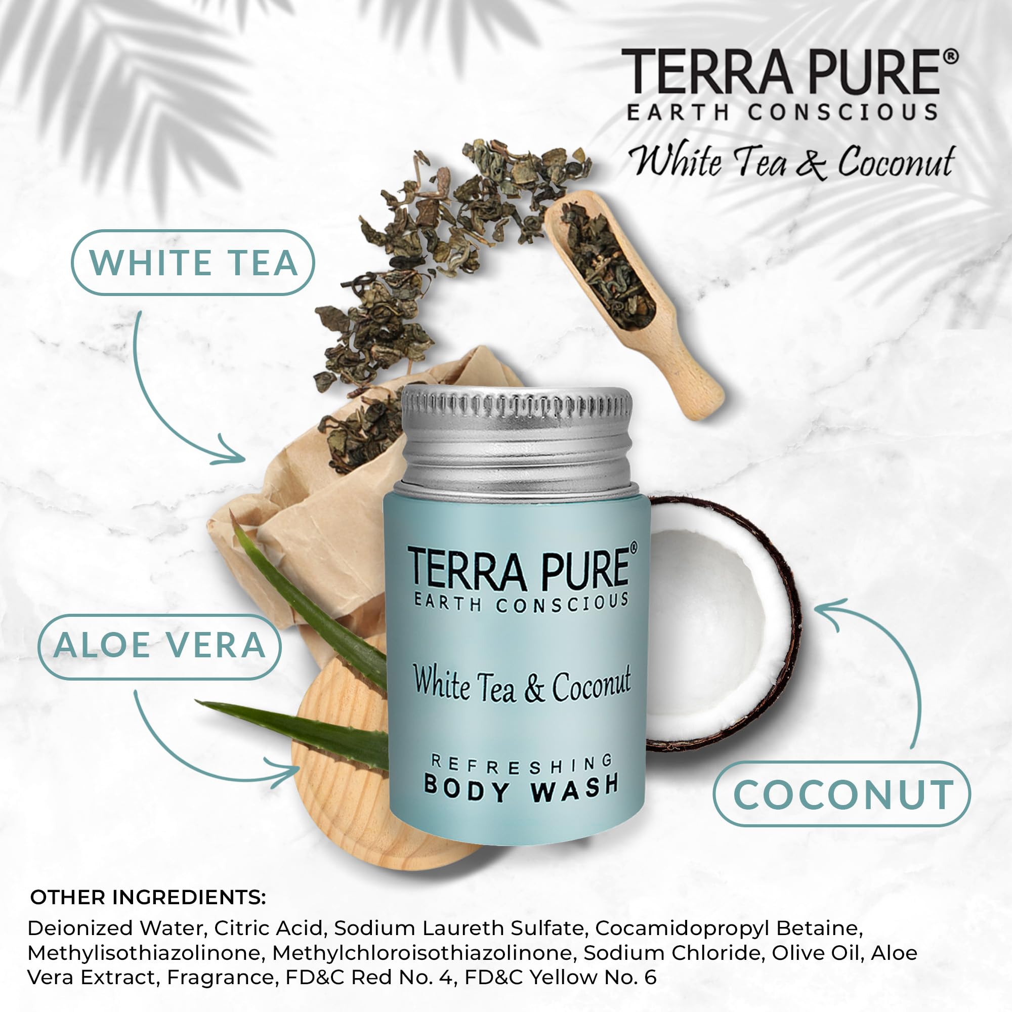 Terra Pure bulk hospitality display promotes efficient room amenities.