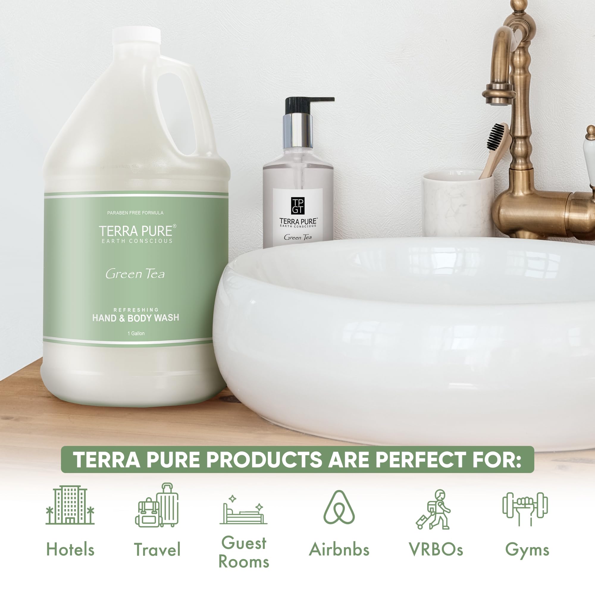 Terra Pure colorful tubes packaging shown for hospitality amenities.