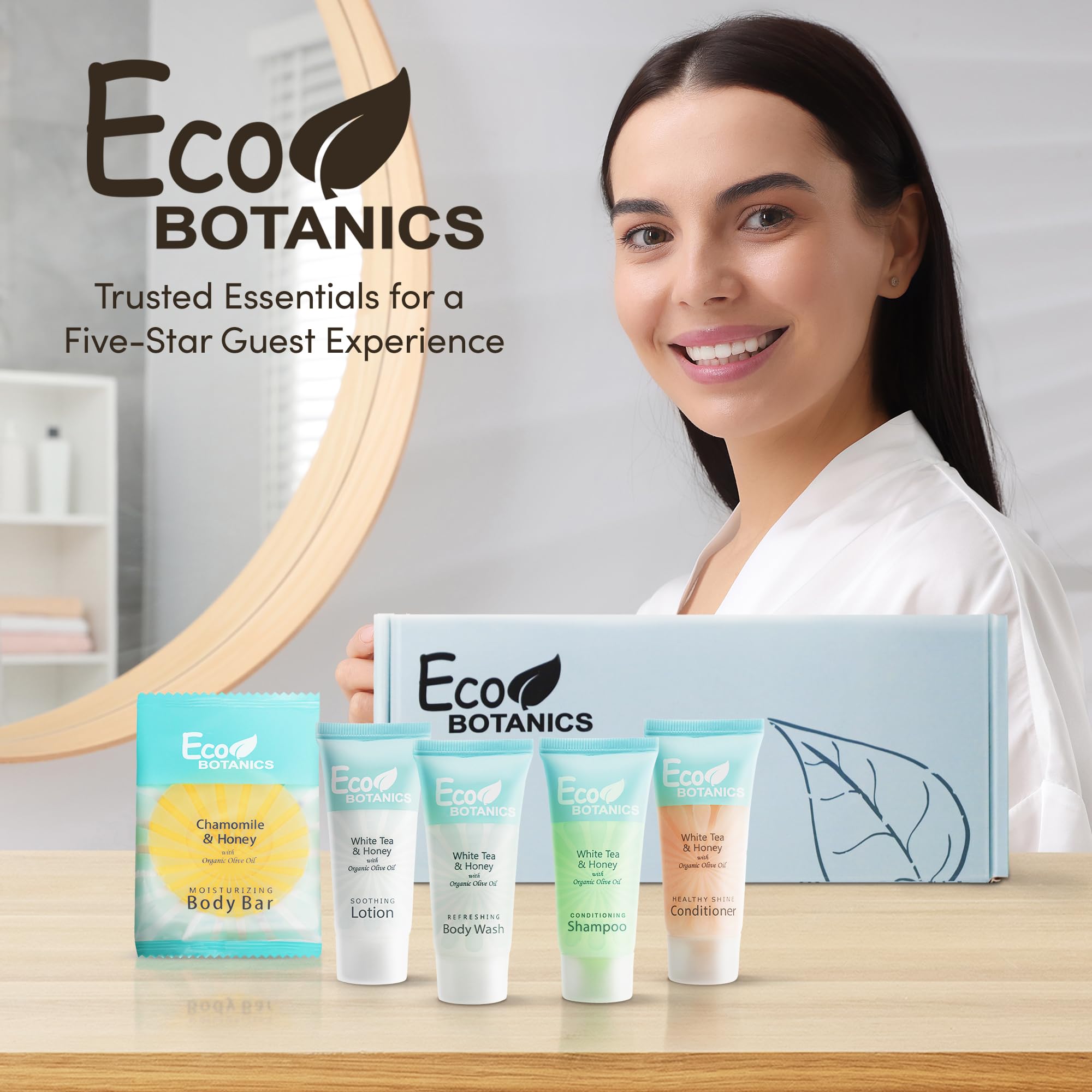 Terra Pure Eco Botanics hotel display showing premium guest kits