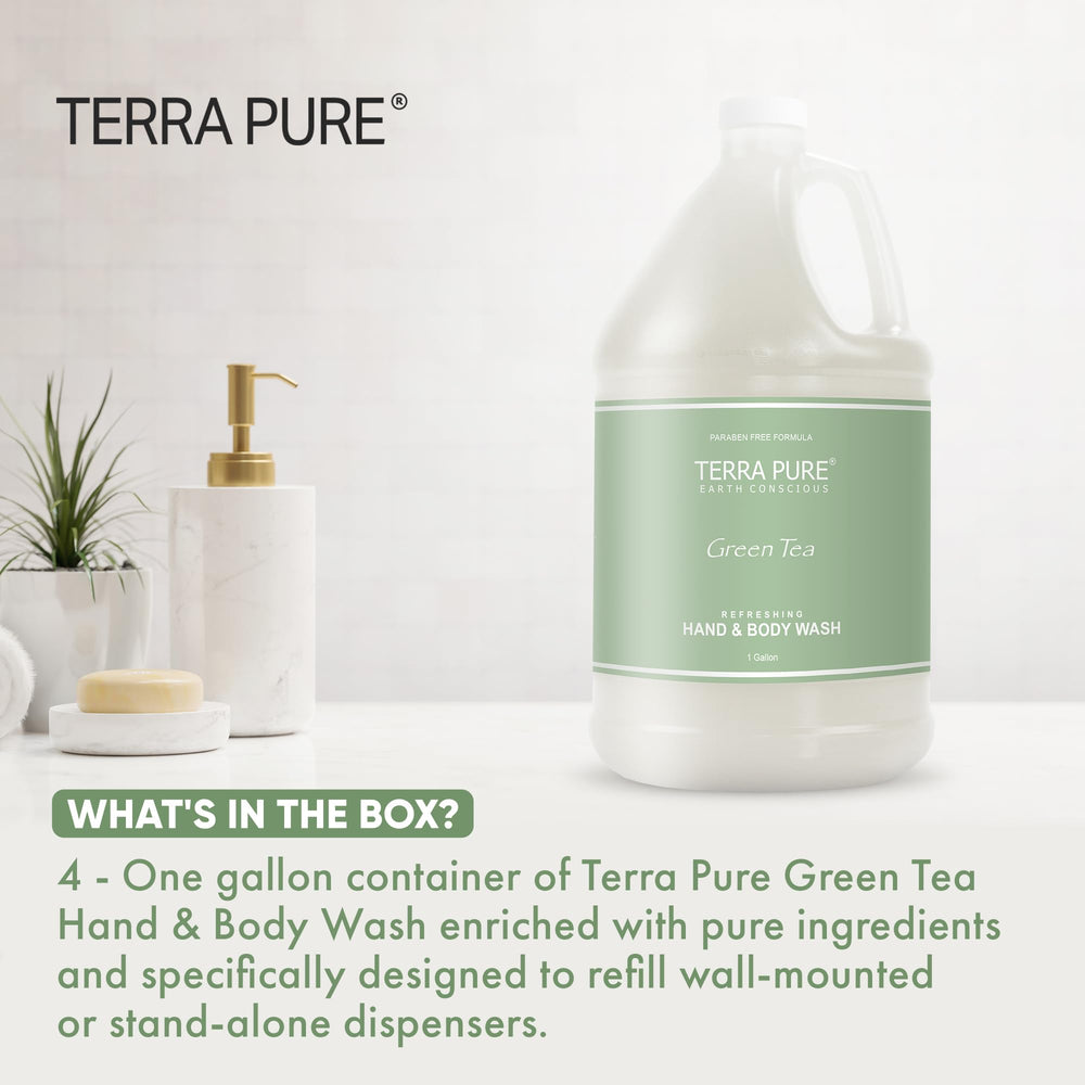 Terra Pure green tea refill with dispenser setup for guest rooms.