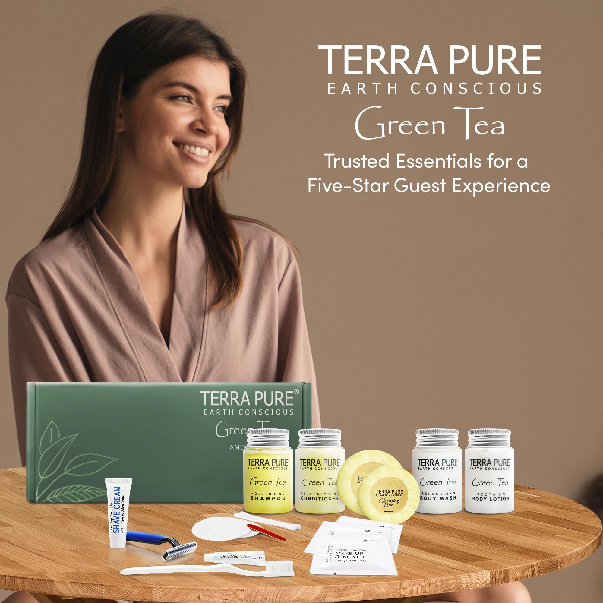 Terra Pure Green Tea shave kit, travel-ready grooming essentials.
