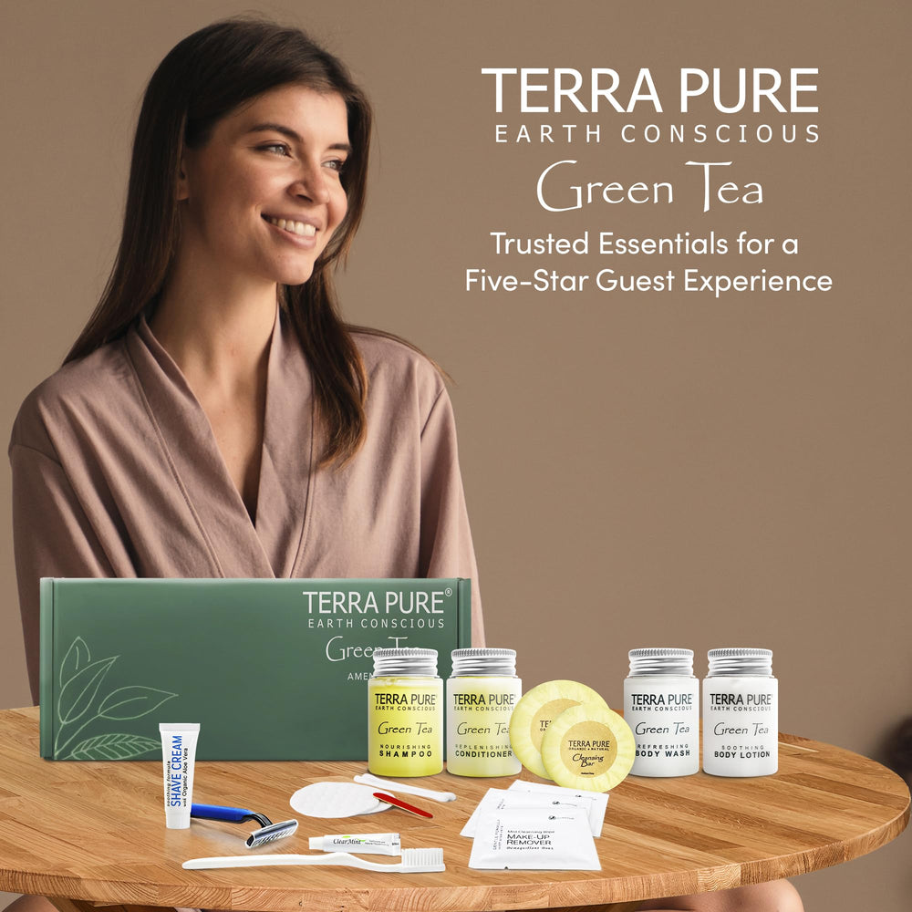 Terra Pure Green Tea shave kit, travel-ready grooming essentials.