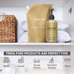 Terra Pure Spa 1L refill bag back view showcasing eco-friendly packaging.