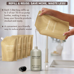 Terra Pure Spa Collection bulk toiletries bottle, eco packaging supports sustainable guest bathrooms.