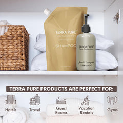 Terra Pure Spa Collection wall-dispenser shampoo refill, convenient bulk solution for hotels.