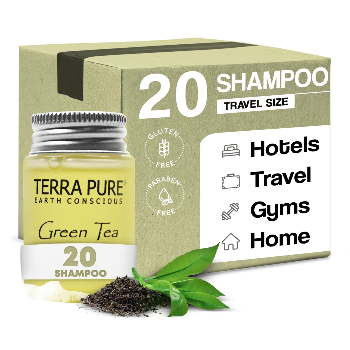 Terra Pure travel-size shampoo pack offers easy replenishment for guest rooms.