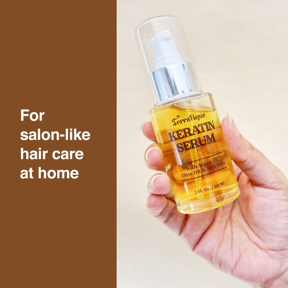 TERRAFIQUE Keratin Serum daily use setup showing compatible with other products.