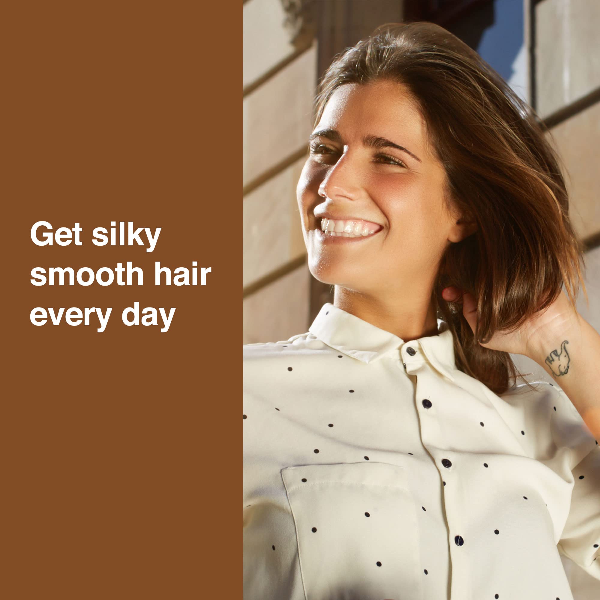 TERRAFIQUE Keratin Serum frizz control on styled hair demonstrating anti-frizz performance.