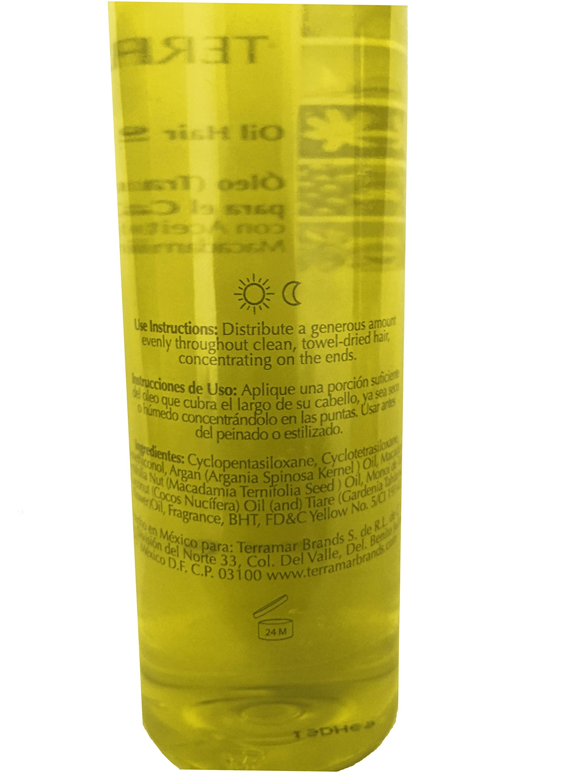 Terramar macadamia oil bottle improves manageability and shine.