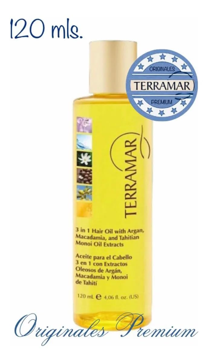 Terramar Hair Treatment Oil pour showing lightweight formula that protects against heat.