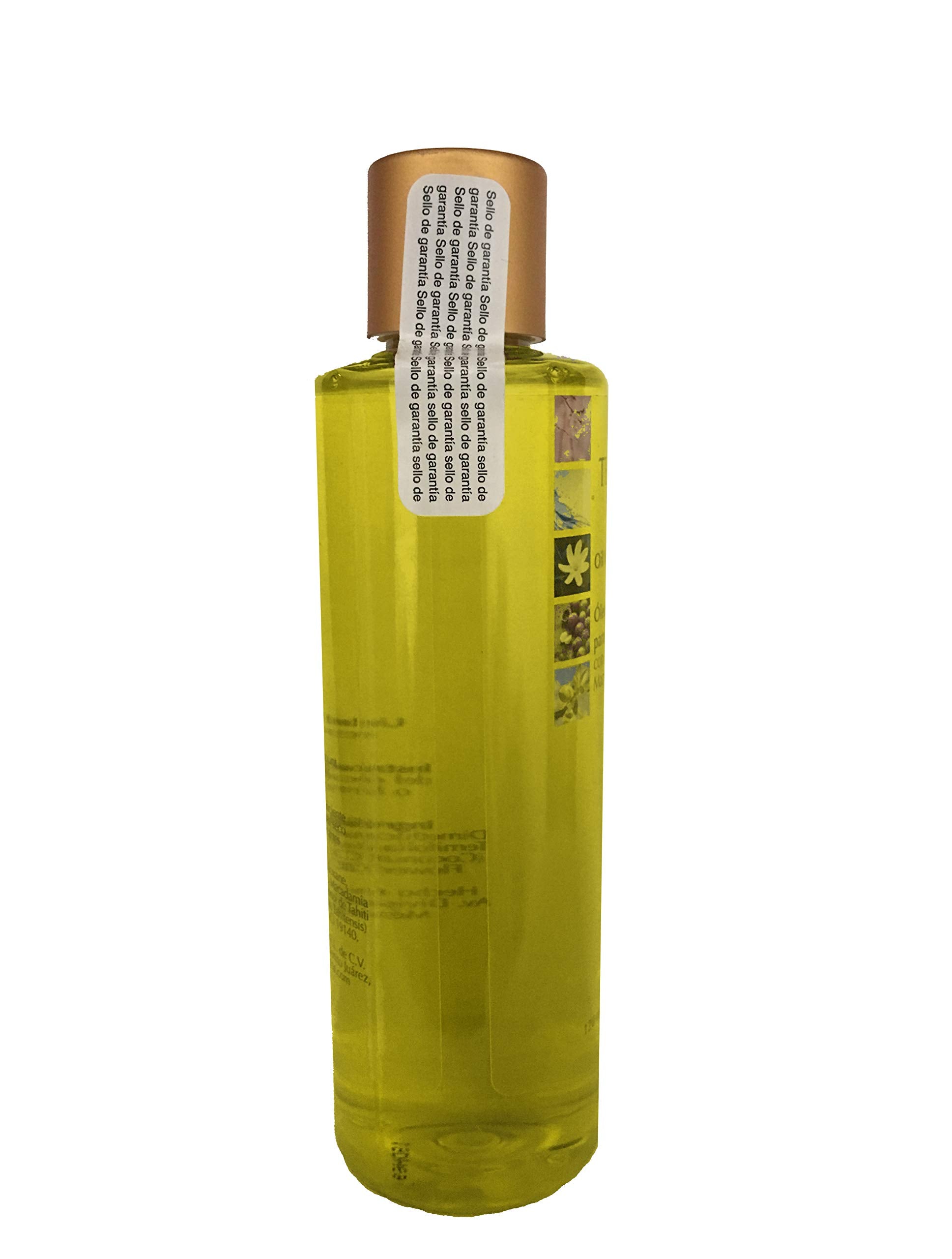 Terramar monoi oil bottle shields hair during heat styling.