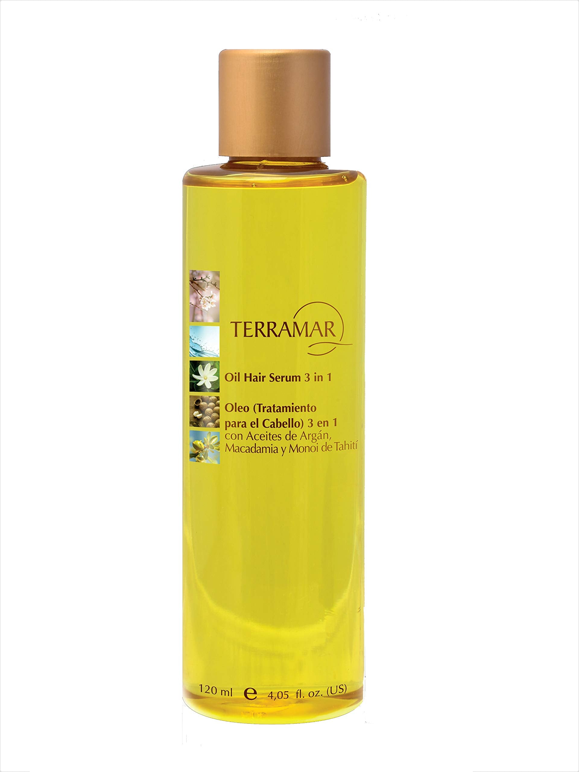 Terramar Tahiti Monoi oil bottle protects hair from heat.