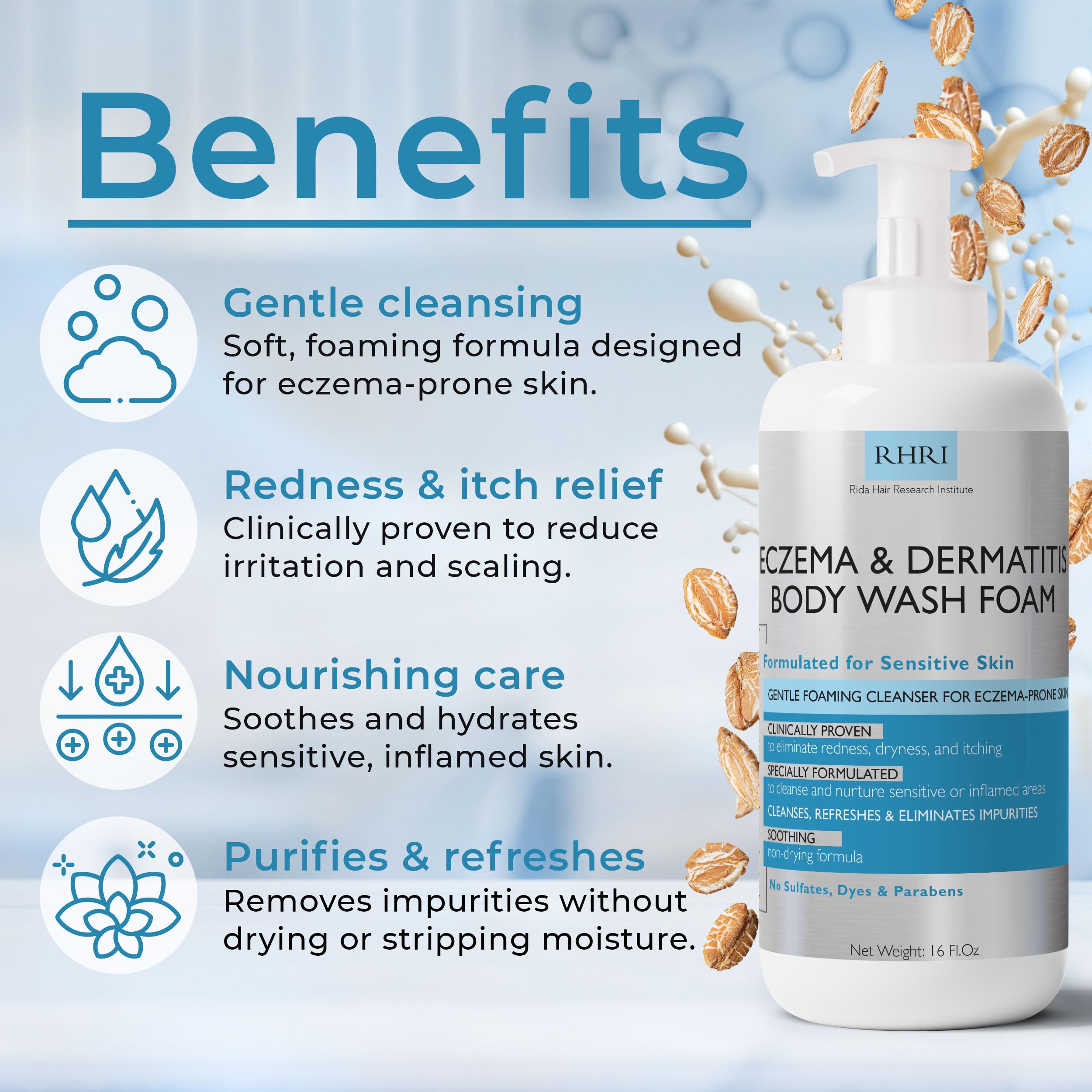 Terramed Eczema Body Wash moisturizing formula helps maintain skin hydration during showers.