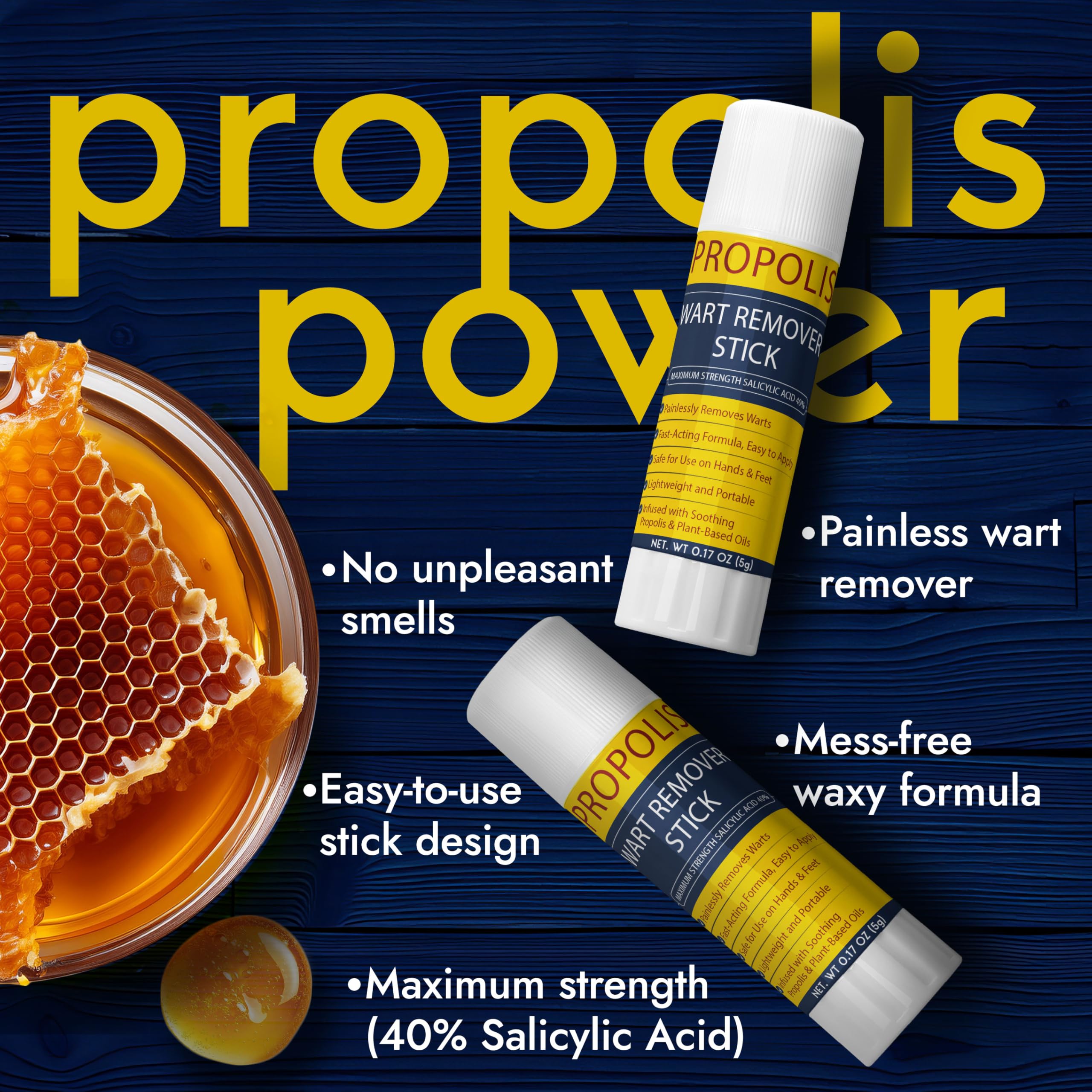 Terramed Just Think Comfort propolis-infused wart remover on skin with soothing support.