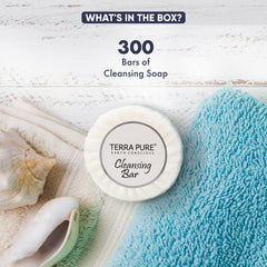 Terra Pure pleat-wrapped 1.25oz bars showcased for easy restocking in guest rooms.